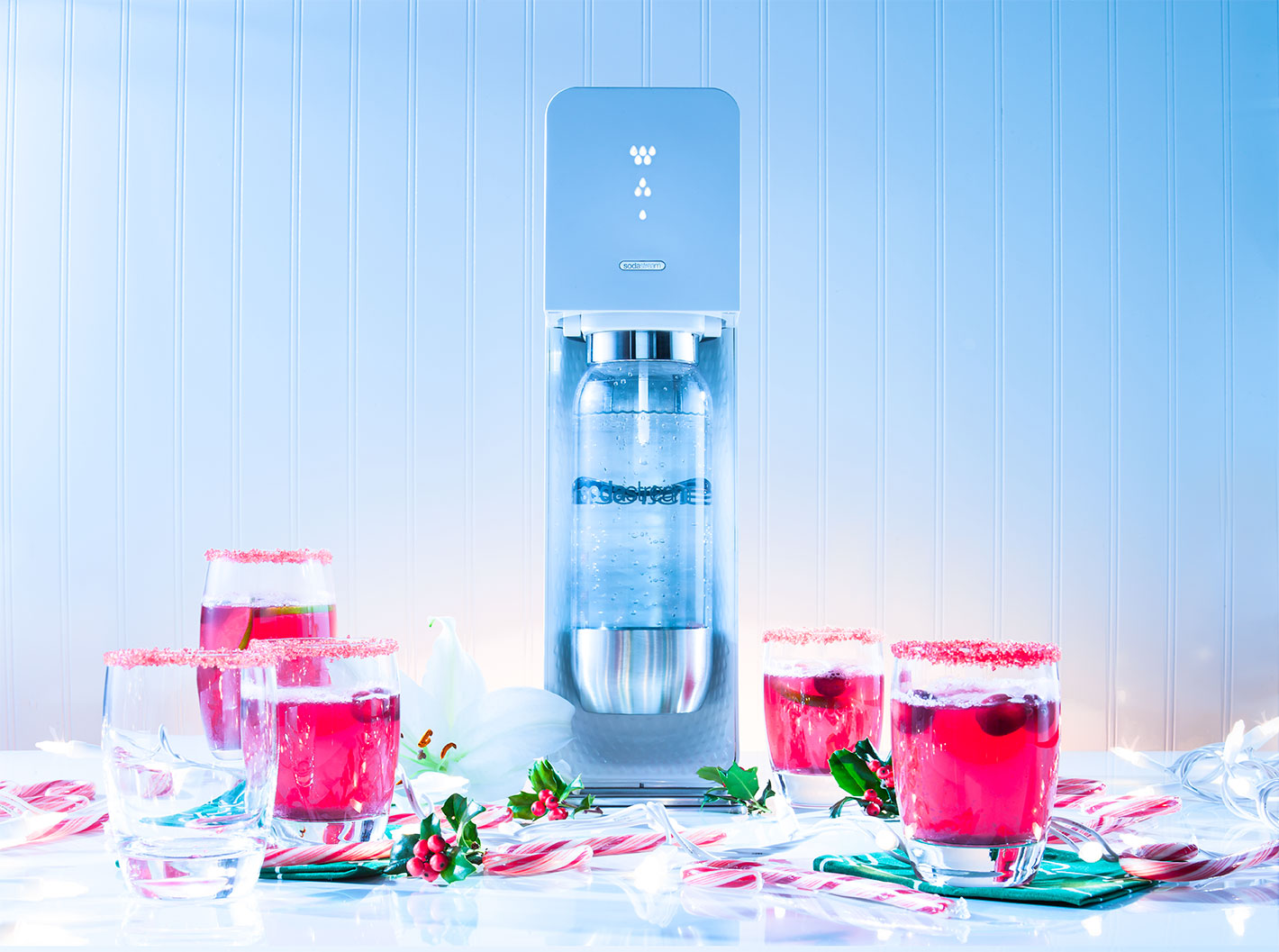 Soda maker with pink drinks 
